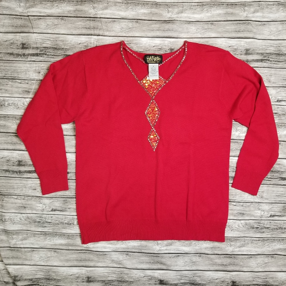 Bob Mackie | sequin cut out red sweater